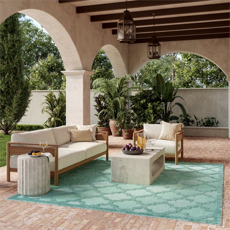 Nourison Easy Care 6' x 9' Fabric Aqua Teal Modern Indoor/Outdoor Rug