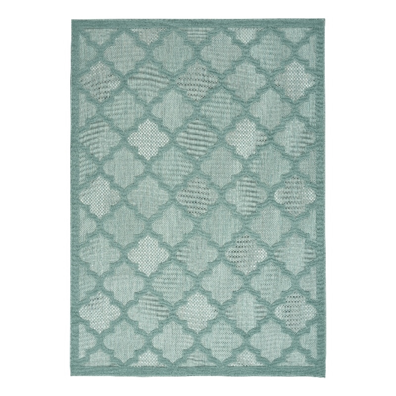 Nourison Easy Care 6' x 9' Fabric Aqua Teal Modern Indoor/Outdoor Rug