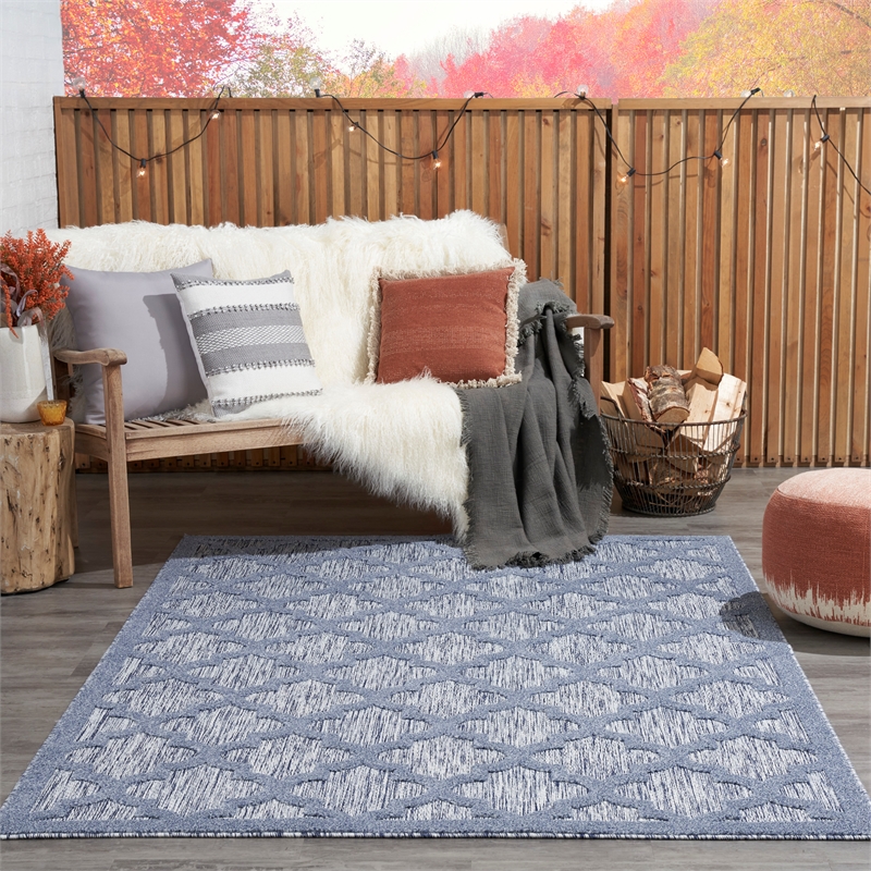Nourison Easy Care 6' x 9' Fabric Denim Blue Modern Indoor/Outdoor Rug