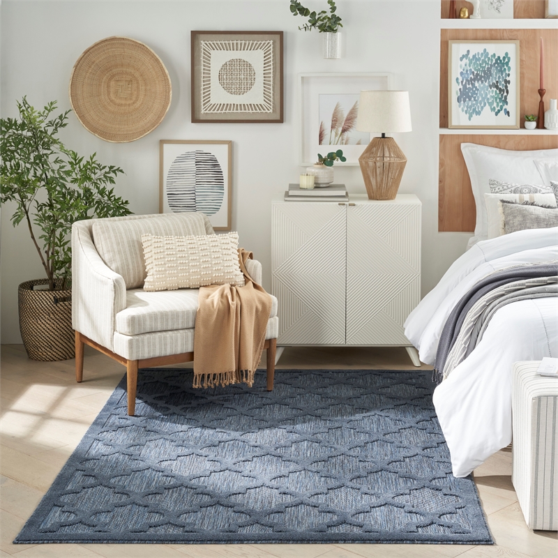 Nourison Easy Care 6' x 9' Fabric Navy Blue Modern Indoor/Outdoor Rug