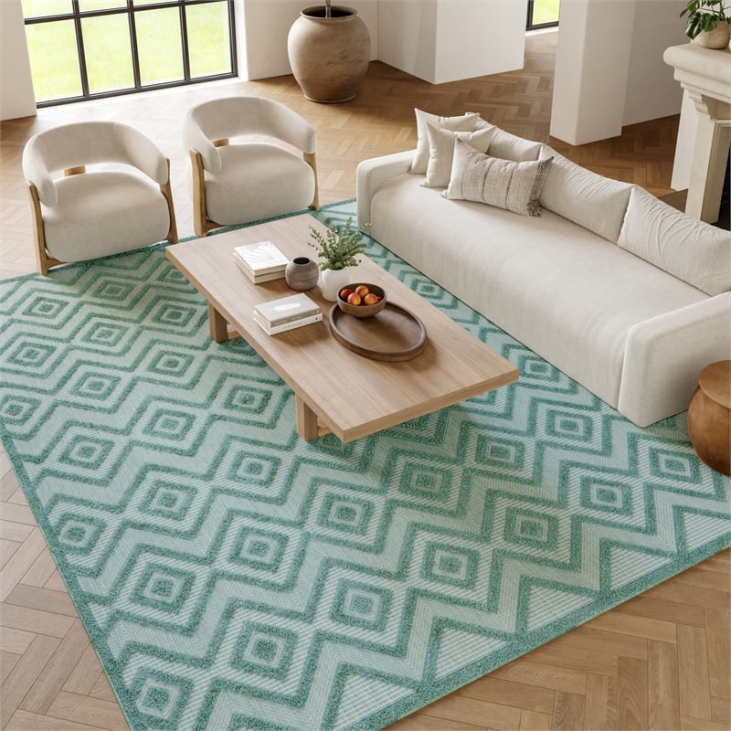 Nourison Versatile 6' x 9' Indoor/Outdoor Rug in Aqua/Teal