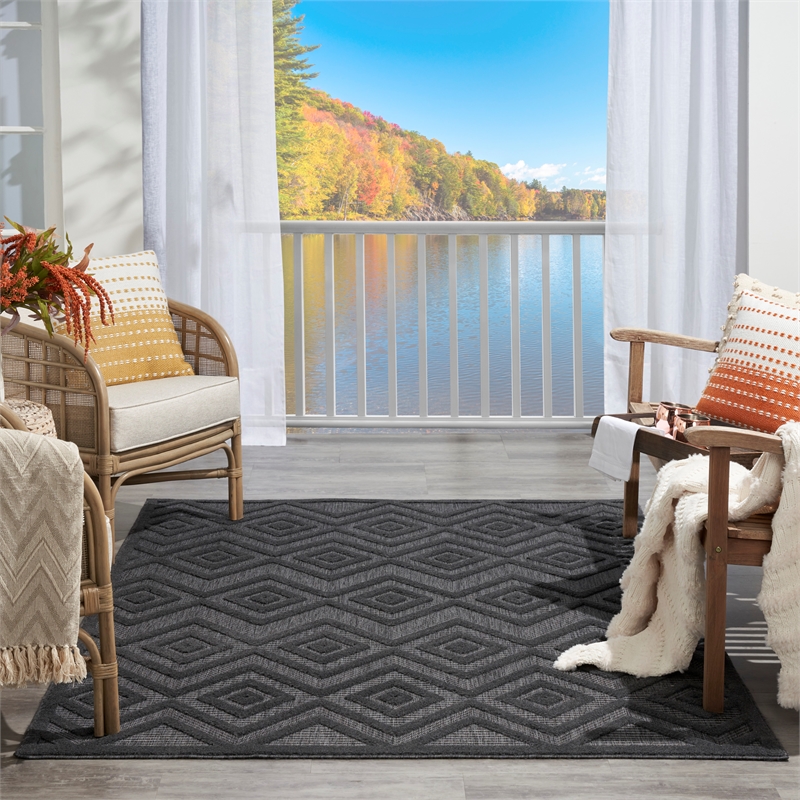Nourison Versatile 6' x 9' Indoor/Outdoor Rug in Charcoal/Black