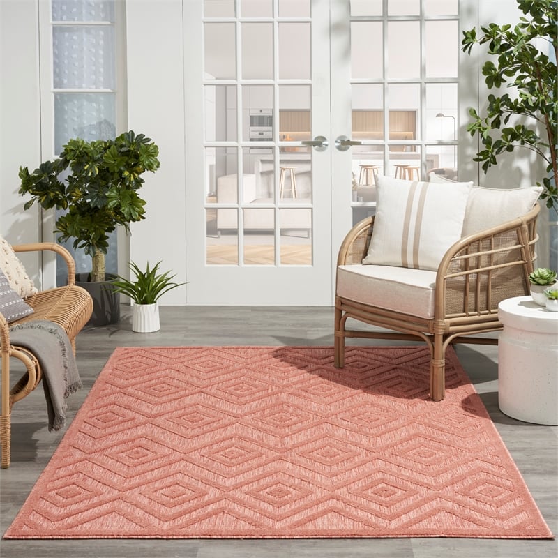 Nourison Versatile 6' x 9' Fabric Indoor/Outdoor Rug in Coral/Orange