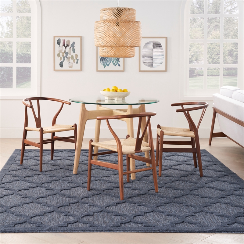 Nourison Easy Care 7' x 10' Fabric Navy Blue Modern Indoor/Outdoor Rug