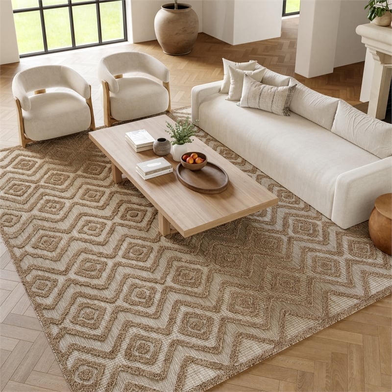 Nourison Versatile 6' x 9' Fabric Indoor/Outdoor Rug in Natural Beige
