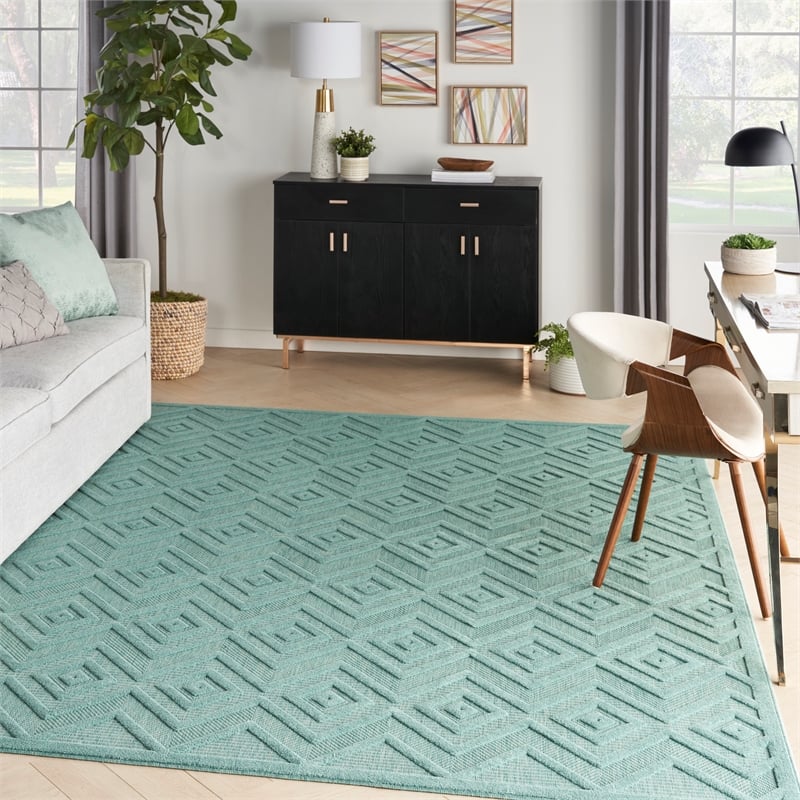 Nourison Versatile 7' x 10' Indoor/Outdoor Rug in Aqua/Teal