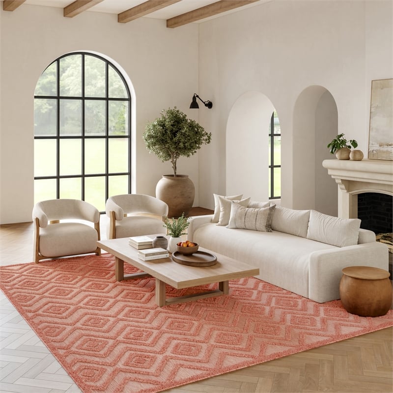 Nourison Versatile 7' x 10' Indoor/Outdoor Rug in Coral/Orange