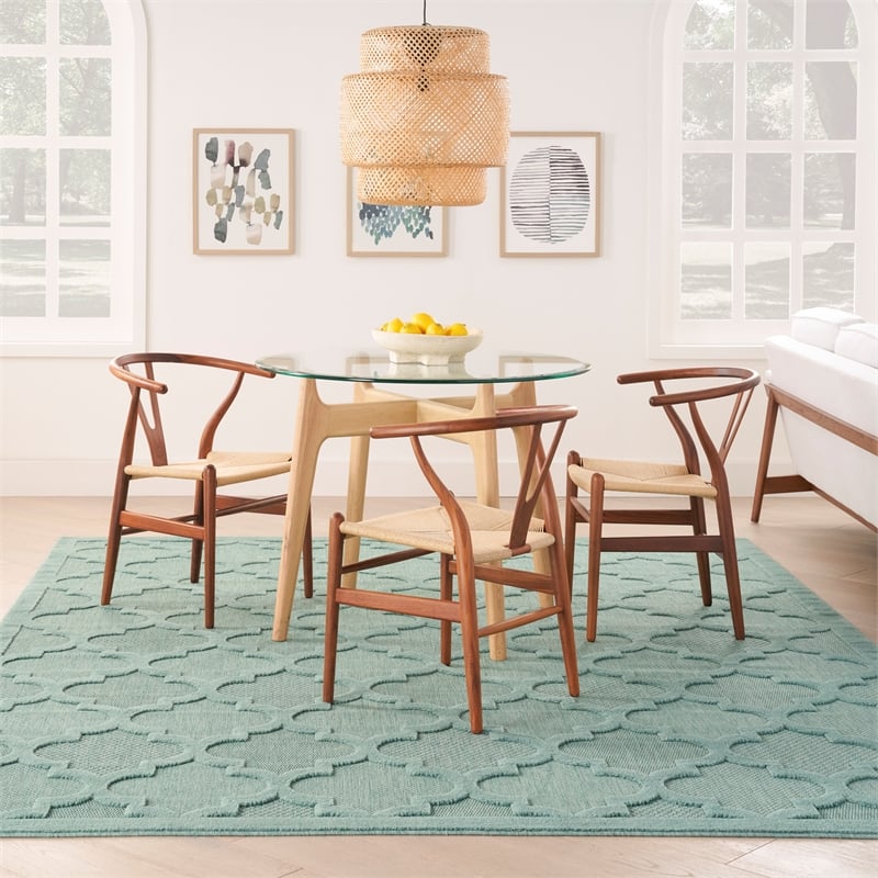 Nourison Easy Care 9' x 12' Aqua/Teal Indoor/Outdoor Fabric Rug