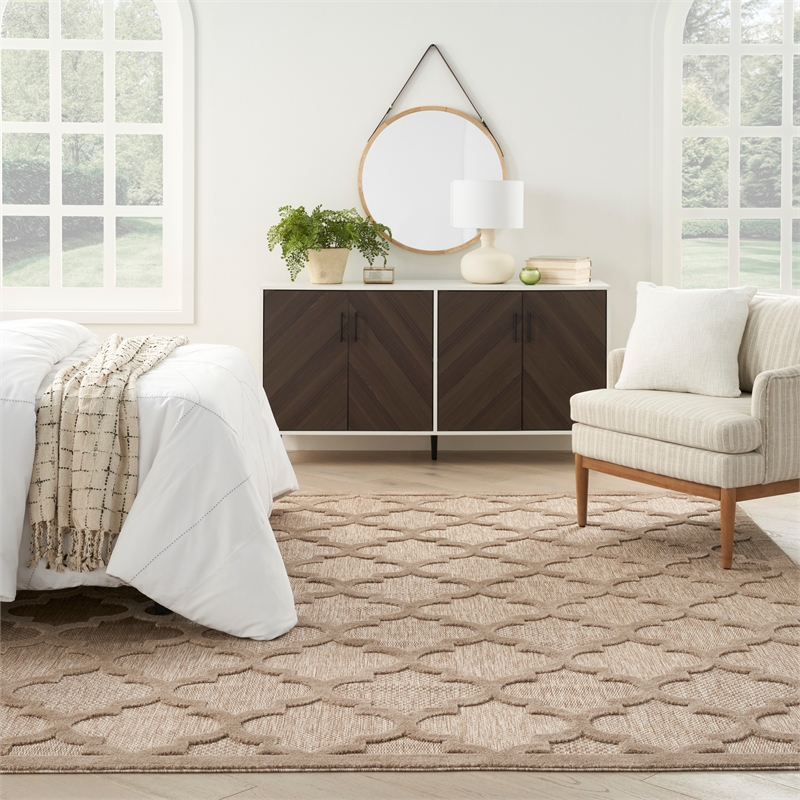Nourison Easy Care 9' x 12' Natural Beige Fabric Modern Area Rug