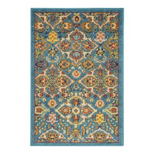Nourison Allur 2' x 3' Turquoise Ivory Fabric Bohemian Area Rug (2' x 3')
