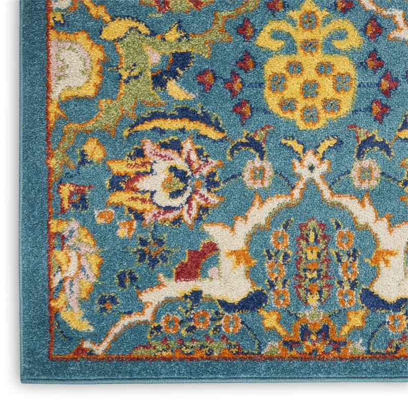 Nourison Allur 8' Runner Turquoise Ivory Fabric Bohemian Area Rug (8' Runner)