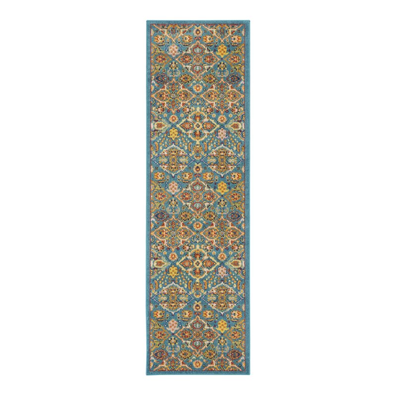 Nourison Allur 8' Runner Turquoise Ivory Fabric Bohemian Area Rug (8' Runner)