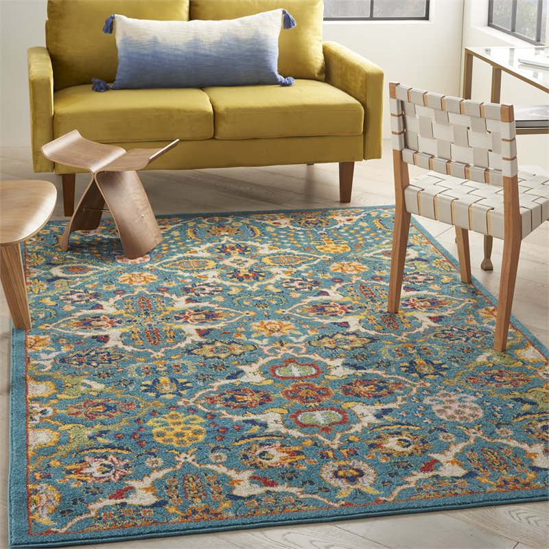 Nourison Allur 4' x 6' Turquoise Ivory Fabric Bohemian Area Rug (4' x 6')