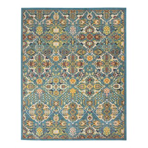 Nourison Allur 94x118&quot Transitional Fabric Area Rug in Turquoise/Orange