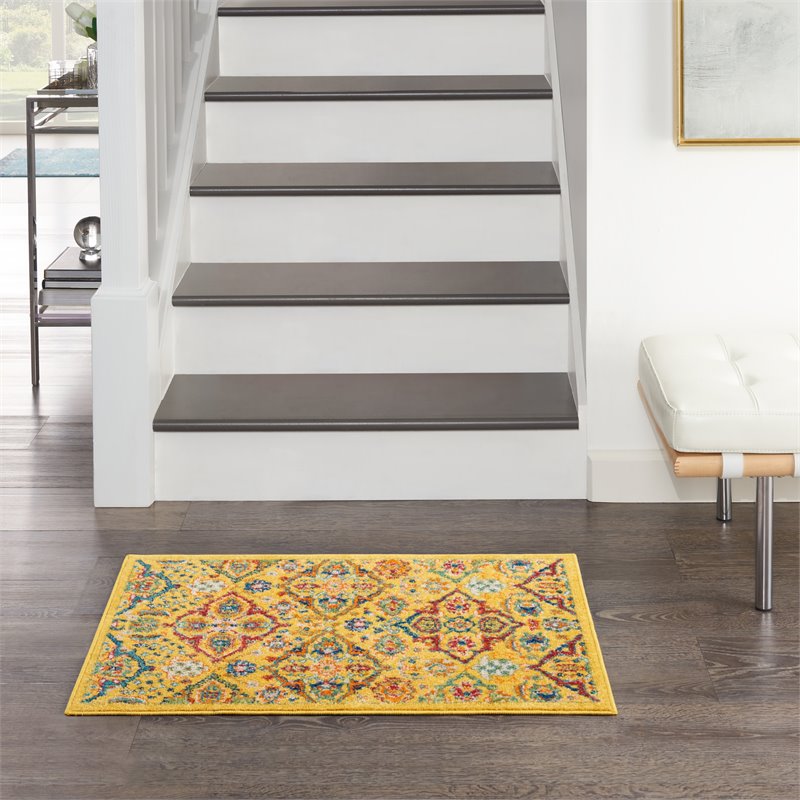 Nourison Allur 2' x 3' Yellow Multicolor Fabric Bohemian Area Rug (2' x 3')