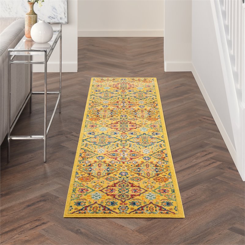 Nourison Allur 8' Runner Yellow Multicolor Fabric Bohemian Area Rug (8' Runner)