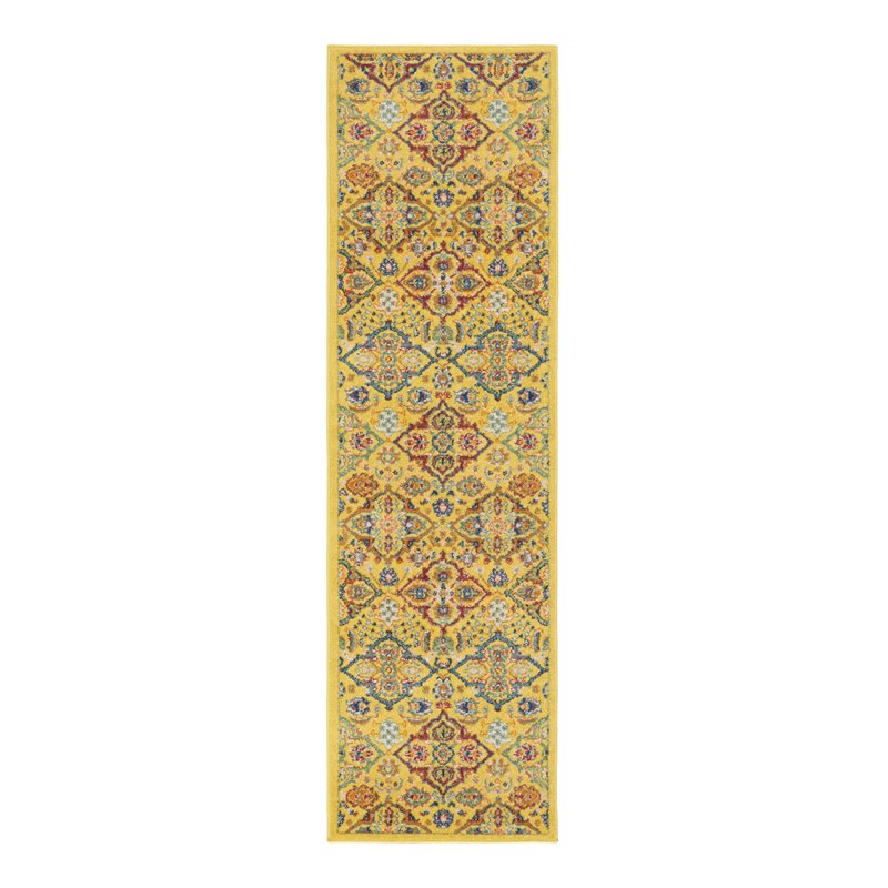 Nourison Allur 8' Runner Yellow Multicolor Fabric Bohemian Area Rug (8' Runner)