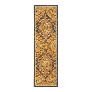 Nourison Allur 27x90&quot Runner Traditional Fabric Area Rug in Orange/Navy
