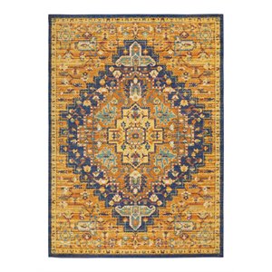 Nourison Allur 63x87&quot Rectangle Traditional Fabric Area Rug in Orange/Navy