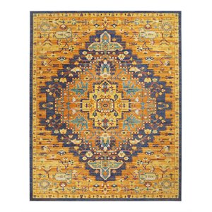 Nourison Allur 94x118&quot Rectangle Traditional Fabric Area Rug in Orange/Navy