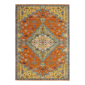 Nourison Allur 63x87&quot Rectangle Traditional Fabric Area Rug in Orange/Yellow