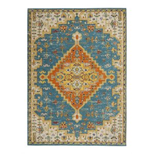 Nourison Allur 63x87&quot Rectangle Traditional Fabric Area Rug in Turquoise/Ivory