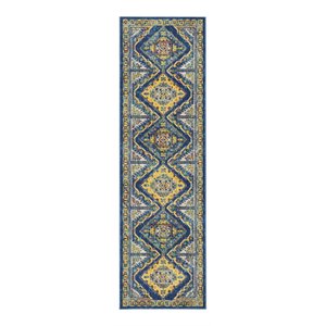 Nourison Allur 27x90&quot Runner Transitional Fabric Area Rug in Rich Navy Blue