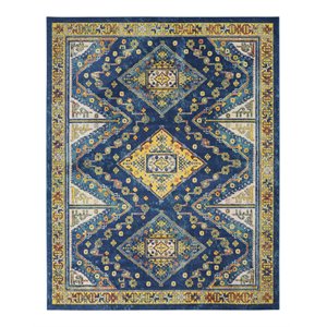 Nourison Allur 94x118&quot Rectangle Transitional Fabric Area Rug in Rich Navy Blue