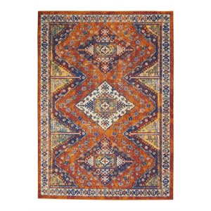 Nourison Allur 63x87&quot Rectangle Transitional Fabric Area Rug in Orange/Blue