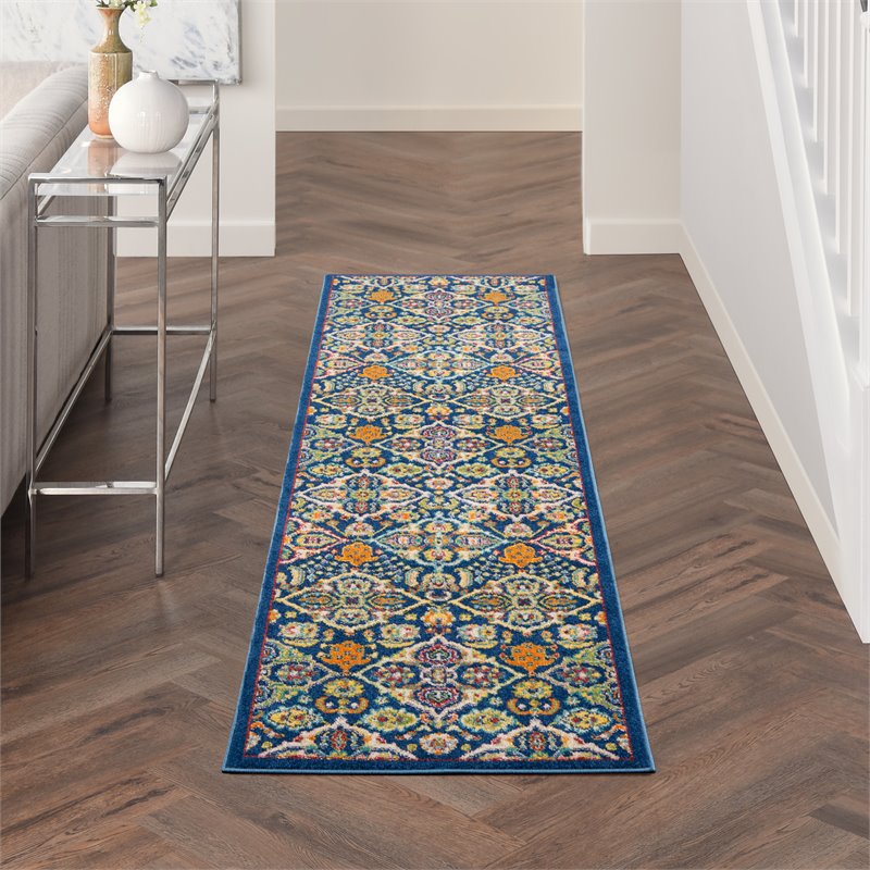 nourison allur 8' runner navy multicolor fabric bohemian area rug (8' runner)