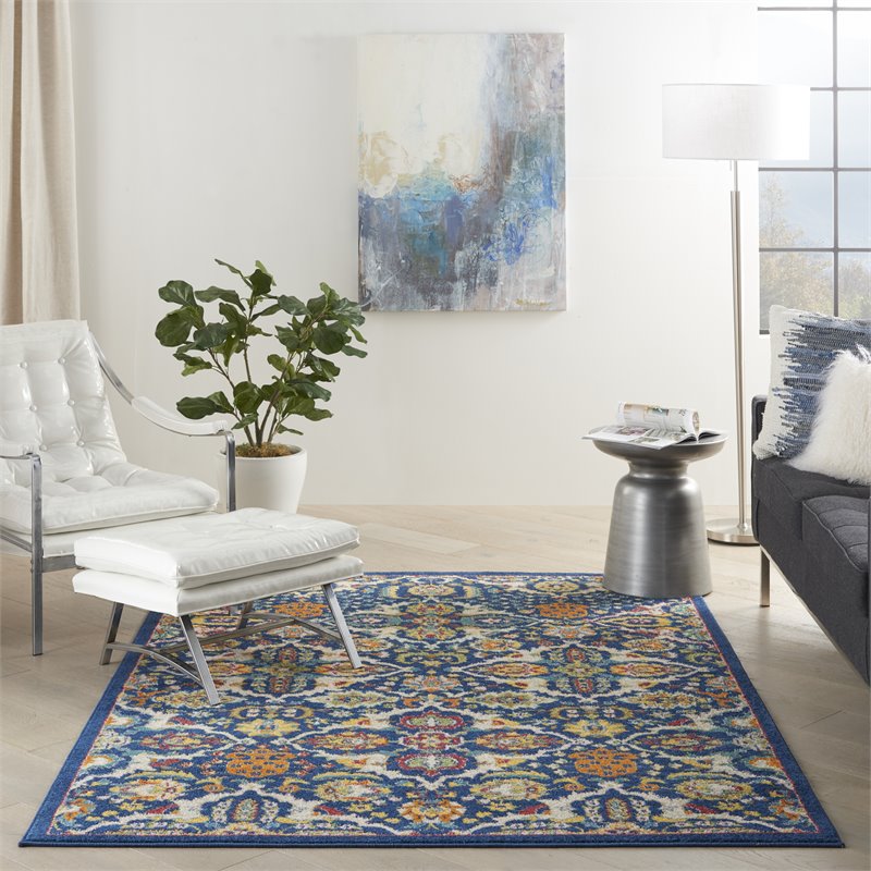 Nourison Allur 4' x 6' Navy Multicolor Fabric Bohemian Area Rug (4' x 6')