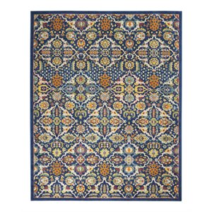 Nourison Allur 94x118&quot Rectangle Transitional Fabric Area Rug in Navy/Orange