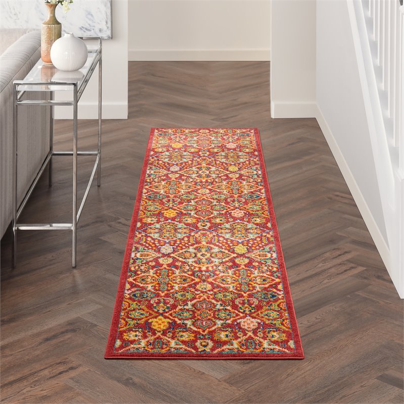 Nourison Allur 8' Runner Red Multicolor Fabric Bohemian Area Rug (8' Runner)