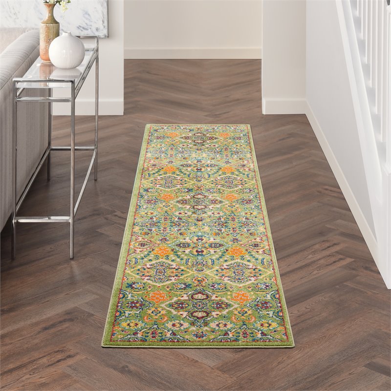 Nourison Allur 8' Runner Sage Ivory Fabric Bohemian Area Rug (8' Runner)