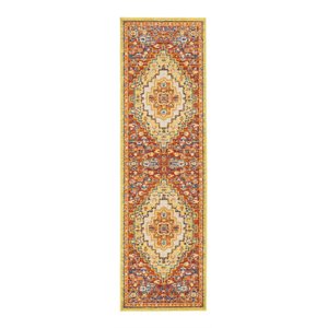 Nourison Allur 27x90&quot Runner Traditional Fabric Area Rug in Rich Red/Yellow