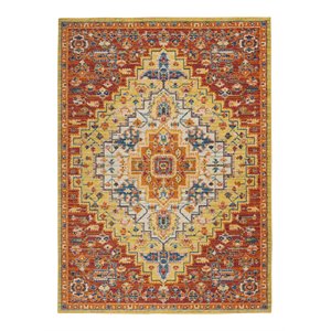 Nourison Allur 63x87&quot Rectangle Traditional Fabric Area Rug in Rich Red/Yellow