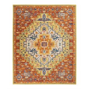 Nourison Allur 94x118&quot Rectangle Traditional Fabric Area Rug in Rich Red/Yellow