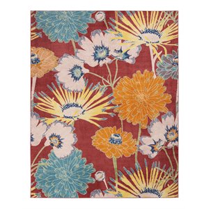 Nourison Allur 94x118&quot Rectangle Contemporary Fabric Floral Area Rug in Red