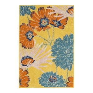 Nourison Allur 24x36&quot Rectangle Fabric Floral Area Rug in Yellow/Orange