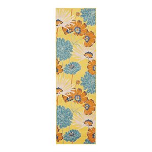 Nourison Allur 27x90&quot Runner Fabric Floral Area Rug in Yellow/Orange