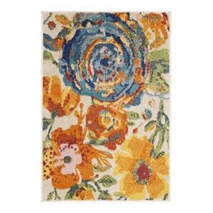 Nourison Allur 24x36&quot Rectangle Contemporary Fabric Area Rug in Ivory/Navy Blue