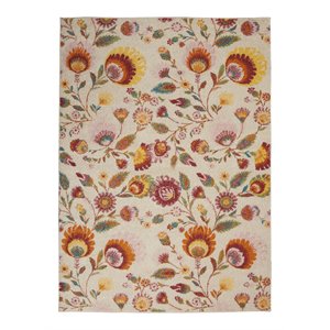 Nourison Allur 63x87&quot Rectangle Contemporary Fabric Area Rug in Ivory/Burgundy