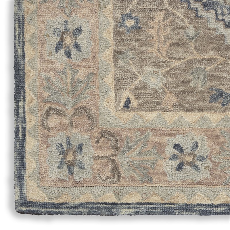 Nourison Bahari 5' x 7' Rectangle Traditional Wool Area Rug in Gray/Ivory