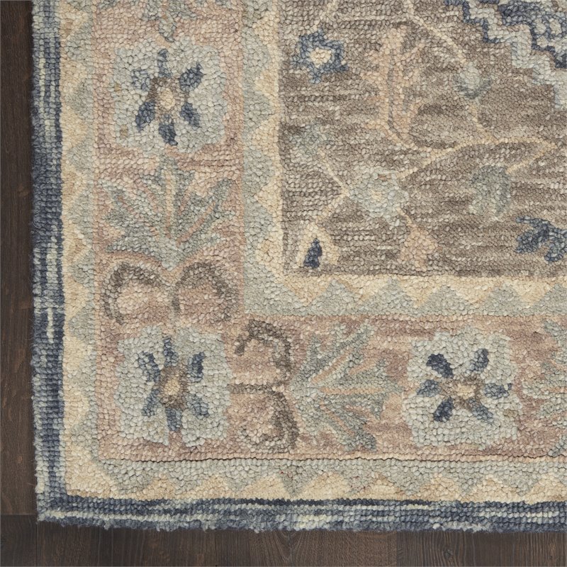 Nourison Bahari 5' x 7' Rectangle Traditional Wool Area Rug in Gray/Ivory