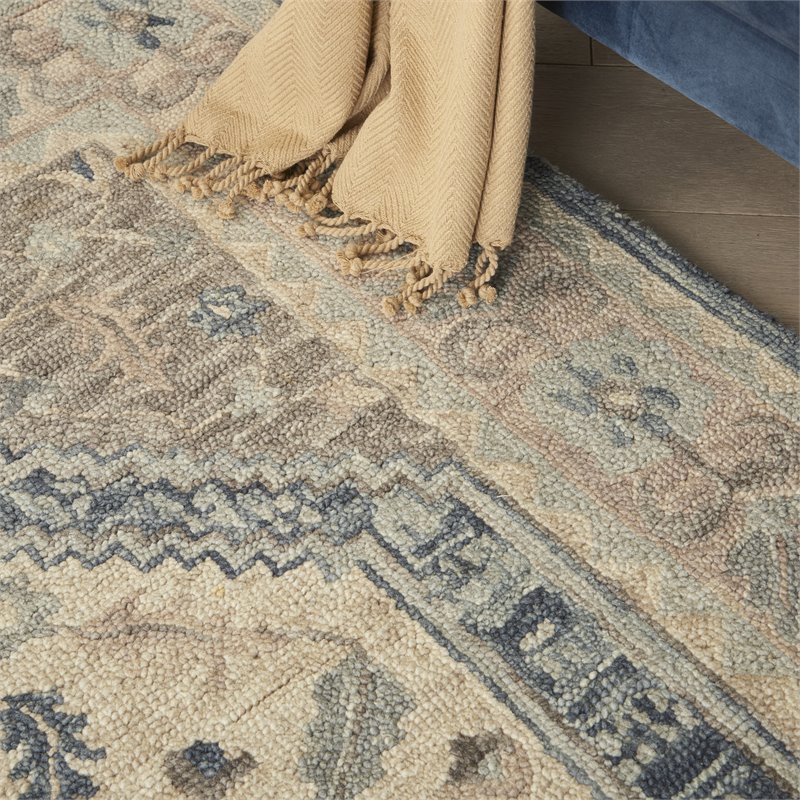 Nourison Bahari 5' x 7' Rectangle Traditional Wool Area Rug in Gray/Ivory