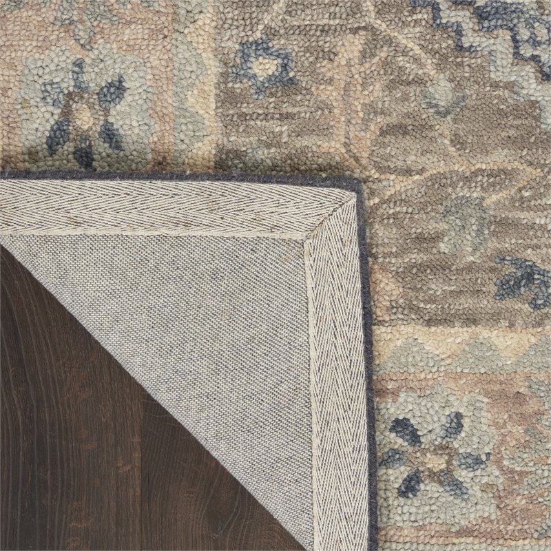 Nourison Bahari 5' x 7' Rectangle Traditional Wool Area Rug in Gray/Ivory