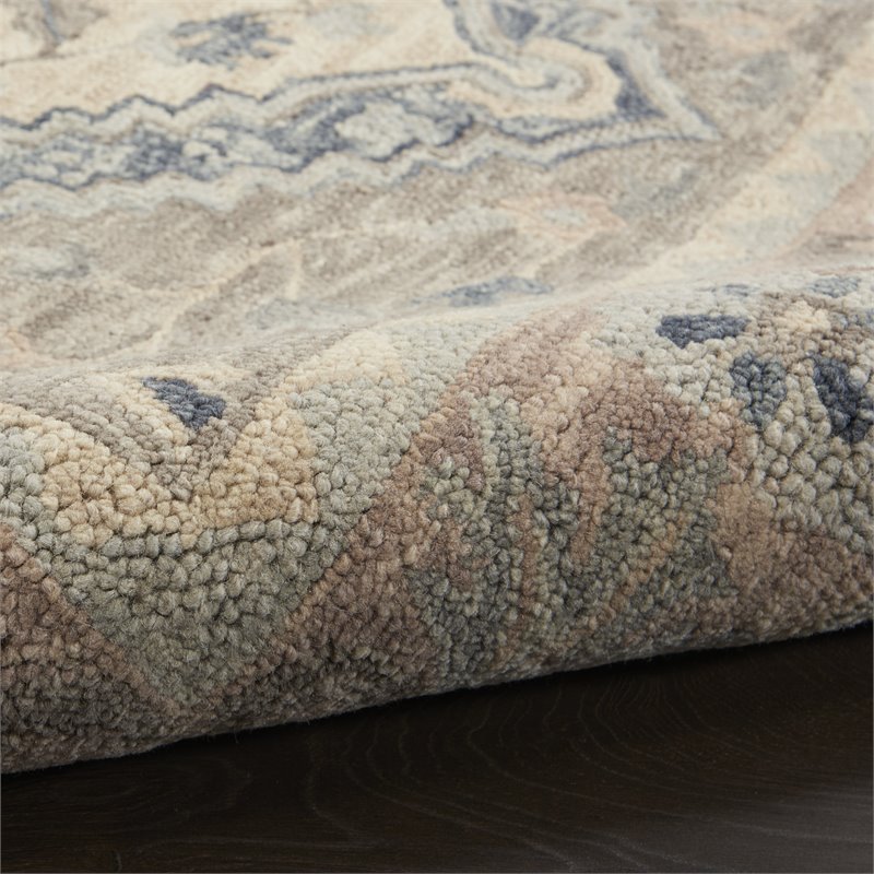 Nourison Bahari 5' x 7' Rectangle Traditional Wool Area Rug in Gray/Ivory