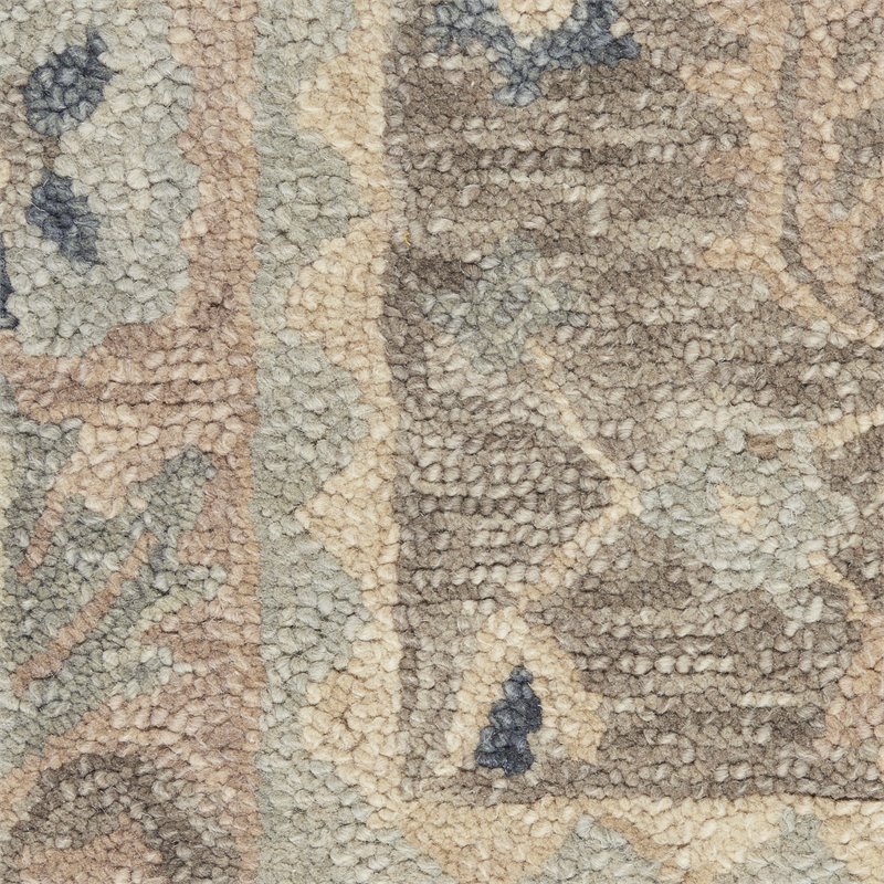 Nourison Bahari 5' x 7' Rectangle Traditional Wool Area Rug in Gray/Ivory
