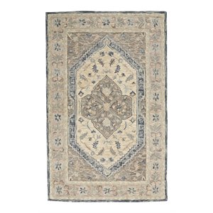 Nourison Bahari 5' x 7' Rectangle Traditional Wool Area Rug in Gray/Ivory