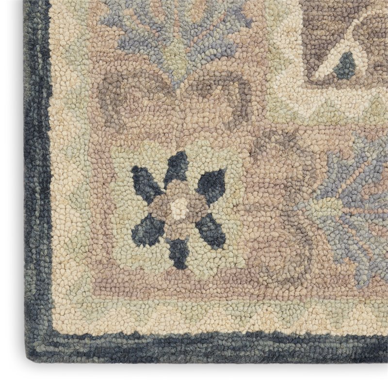 Nourison Bahari 8' x 10' Rectangle Traditional Wool Area Rug in Gray/Ivory